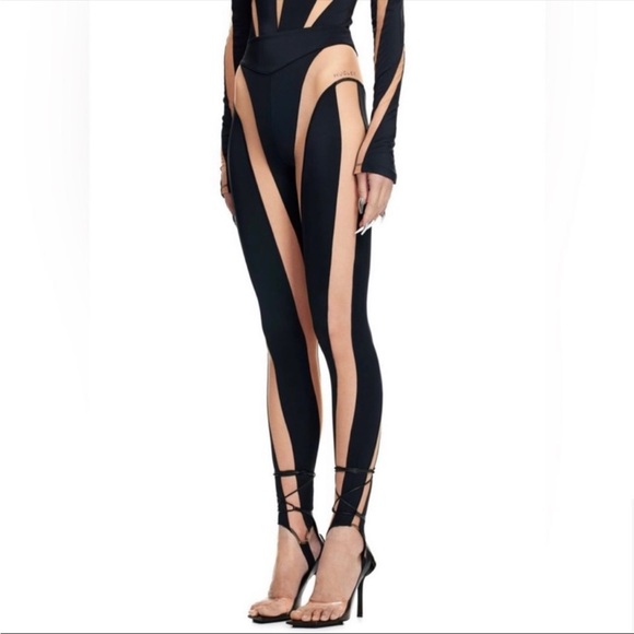 NWT MUGLER & H&M Limited Edition Beige Spiral Leggings, size 14 - Picture 4 of 5